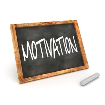 A Colourful 3d Rendered Concept Illustration showing "Motivation" writen on a Blackboard with white chalk