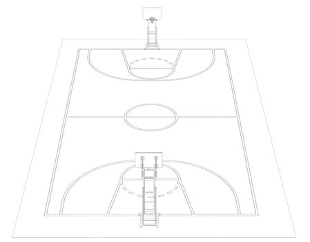 Basketball court. Wire frame. 3d render isolated on a black background