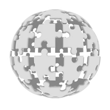 Sphere consisting of puzzles. 3d render isolated on white background