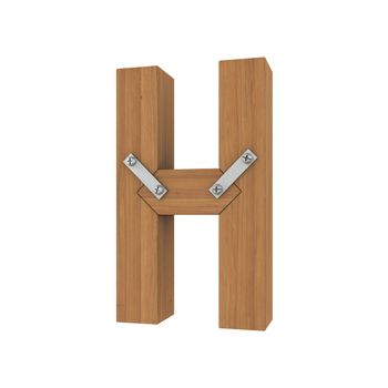 Wooden letter H. Isolated render on a white background