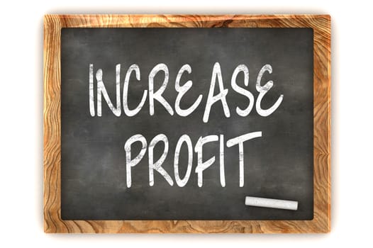 A Colourful 3d Rendered Concept Illustration showing "Increase Profit" writen on a Blackboard with white chalk