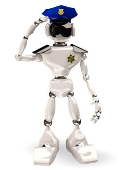 3d illustration of a cop robot on white background