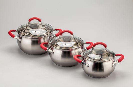 Set of stainless steel pots and pans