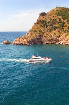 fast motor boat floating on the waves