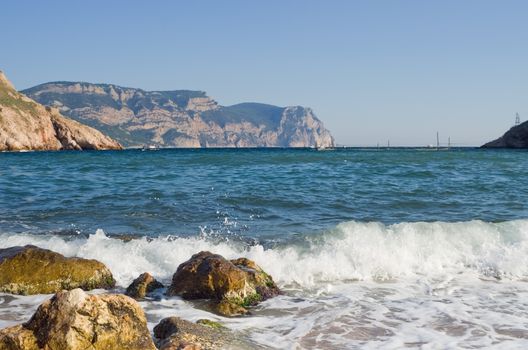 Sea waves lapping on the rocks