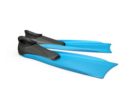 Blue flippers, isolated on white background.