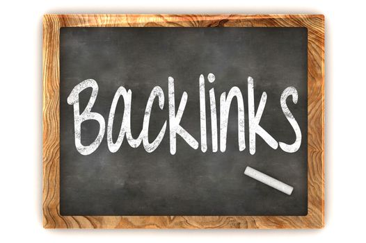 A Colourful 3d Rendered Concept Illustration showing "Backlinks" writen on a Blackboard with white chalk