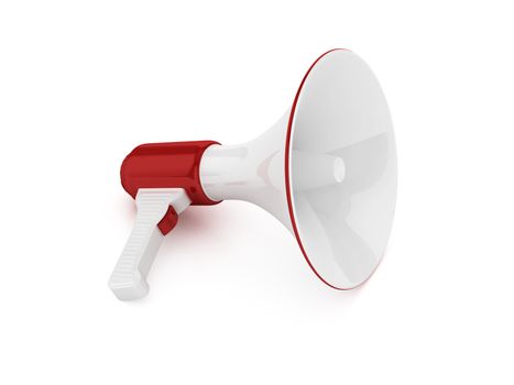 Red megaphone, isolated on white background.
