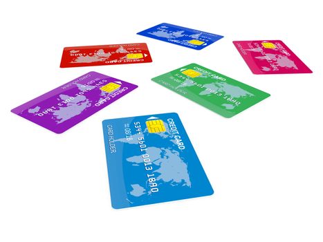 Six colorful credit card, isolated on white.