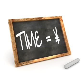 A Colourful 3d Rendered Illustration of a Blackboard showing time equals money (yen)