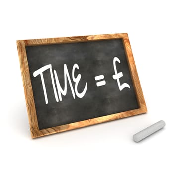 A Colourful 3d Rendered Blackboard Concept of Time = Money Pound