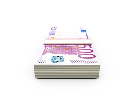 Stack of five hundred euro bills, isolated on white.