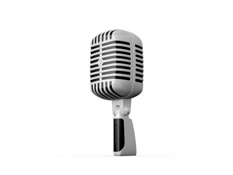 Single retro microphone, isolated on white background.