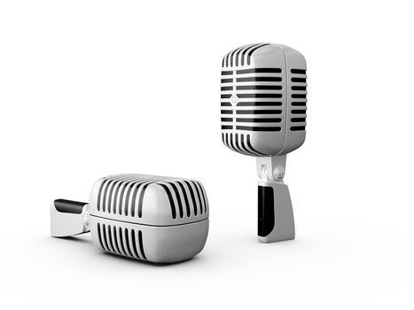 Two retro microphones, isolated on white background.