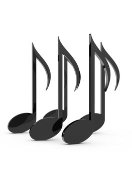 Black musical notes group, isolated on white background.