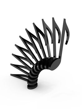 Abstract curve shape with black musical notes, isolated on white background.