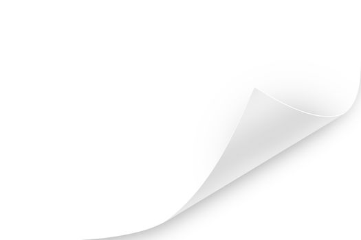 Blank paper sheet with realistic, white, glossy page curl. To use, layer mode must be multiply to make it into a transparent overlay and apply the shadows.