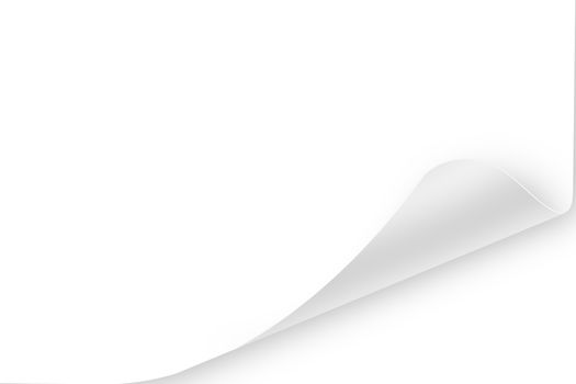 Blank paper sheet with realistic, white, glossy page curl. To use, layer mode must be multiply to make it into a transparent overlay and apply the shadows.