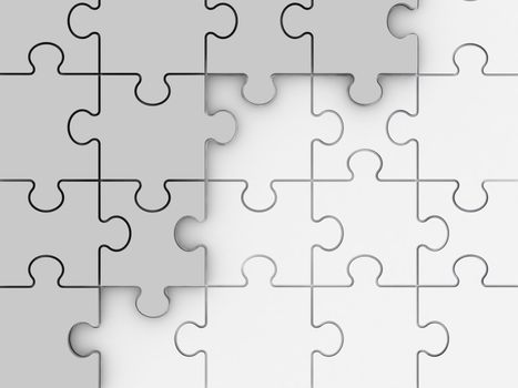 Incomplete concept, white jigsaw puzzle pieces.