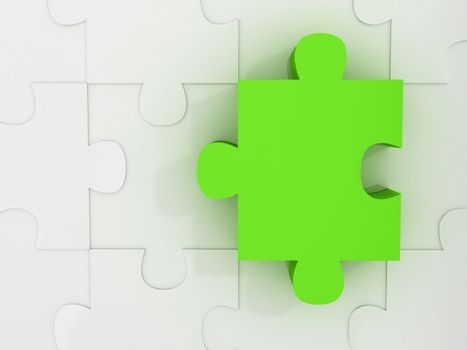 Blue jigsaw puzzle piece standing out with its dimension.