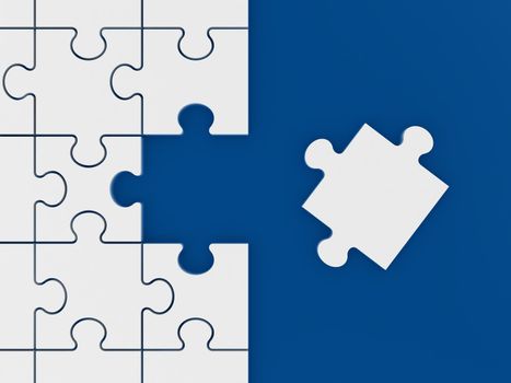 Puzzle waiting to be completed on blue background.
