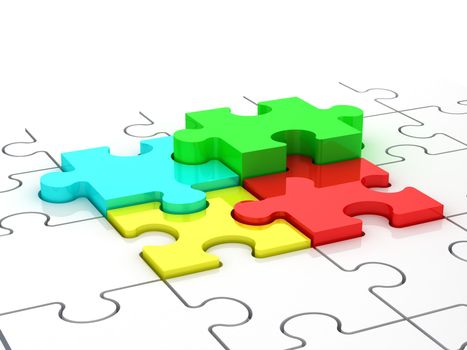 Colorful puzzle pieces as puzzle chart, isolated on white background.