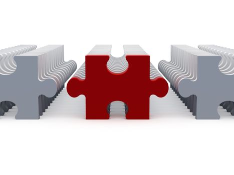 Puzzle pieces in a row, isolated on white background.