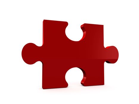 Single red shiny puzzle piece, isolated on white background.