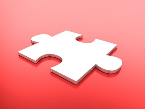 Single jigsaw puzzle piece on shiny red background.