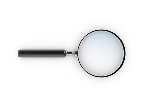 Magnifying glass, top view, isolated on white background.
