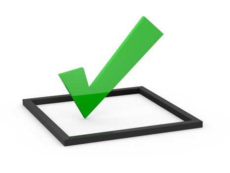 Green check mark sign on list option, isolated on white background.