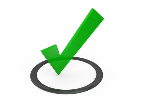 Green check mark sign on circular list option, isolated on white background.