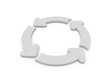White rounded arrows on process, recycling, isolated on white.