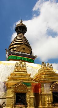 Swayambhunath stupa temple on the outskirts of Kathmandu, Nepal. Unesco world heritage site (aslo known as "monkey temple")                               