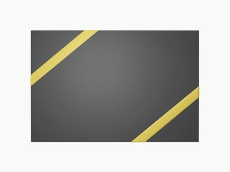 Black elegant gift card with yellow ribbon for your message, isolated on white background.