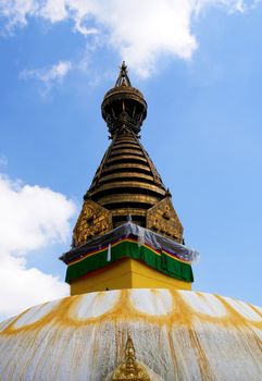 Swayambhunath stupa temple on the outskirts of Kathmandu, Nepal. Unesco world heritage site (aslo known as "monkey temple")                               