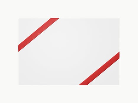 White gift card with red ribbon for your message, isolated on white background.