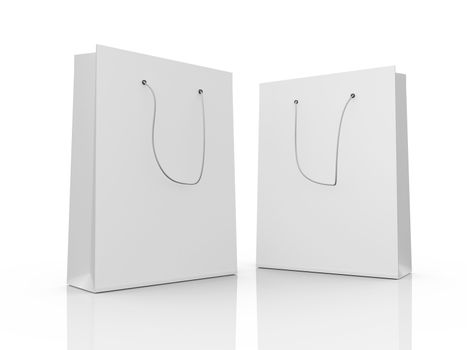 Blank, empty shopping bags, isolated on white background.