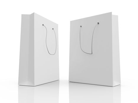 Blank, empty shopping bags, isolated on white background.