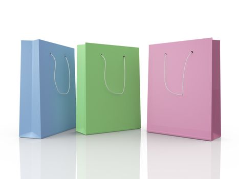 Blank, empty, colorful shopping bags, isolated on white background.