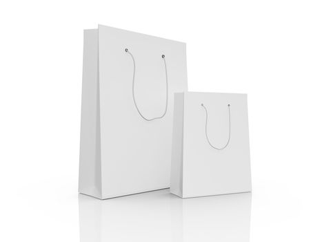 Blank, empty shopping bags, isolated on white background.