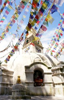 Mantras at Swayambhunath stupa temple on the outskirts of Kathmandu, Nepal