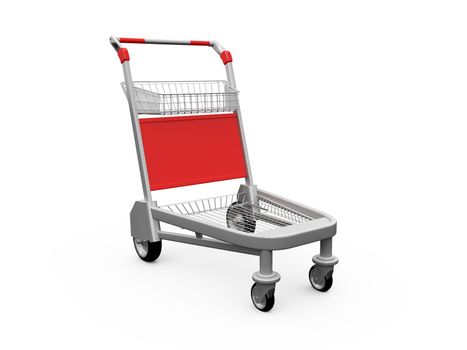 Empty shopping trolley, isolated on white background.
