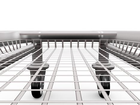 Empty shopping trolley from inside, isolated on white background.