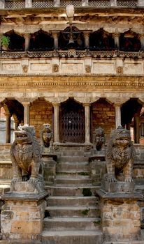 Durbar Square building - Hindu temples in the ancient city, valley of Kathmandu. Nepal
                          