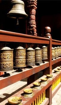 Durbar Square Prayer wheels  - Hindu temples in the ancient city, valley of Kathmandu. Nepal