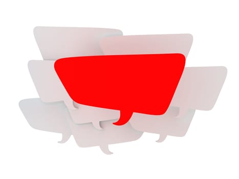 Red speech bubble standing out in front of others, isolated on white background.