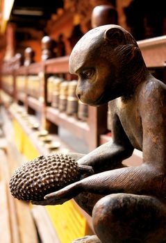 Durbar Square statue - Hindu temples in the ancient city, valley of Kathmandu. Nepal
                          