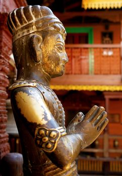 Durbar Square statue - Hindu temples in the ancient city, valley of Kathmandu. Nepal