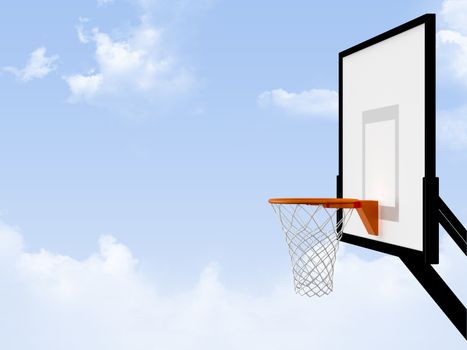 Basketball basket on cloudy weather background.